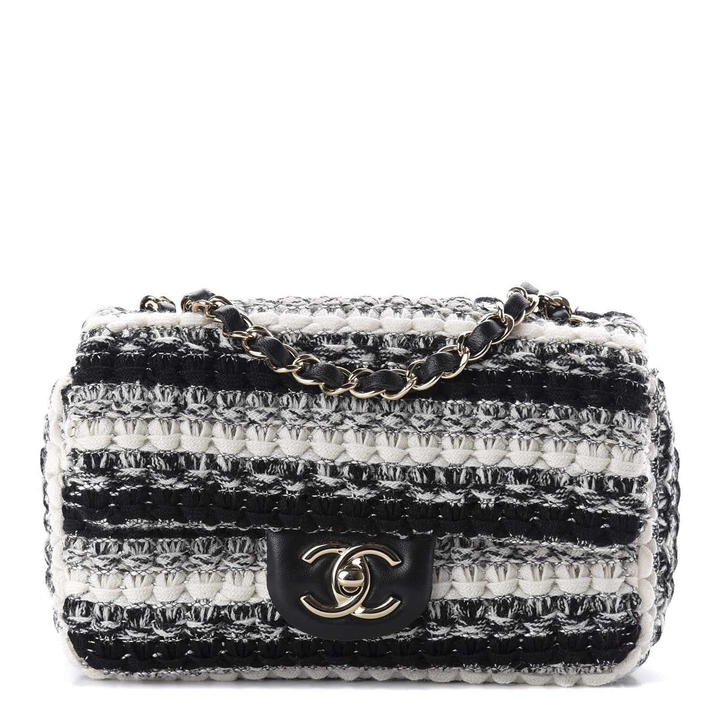 Tweed Braid Mini Flap Black White