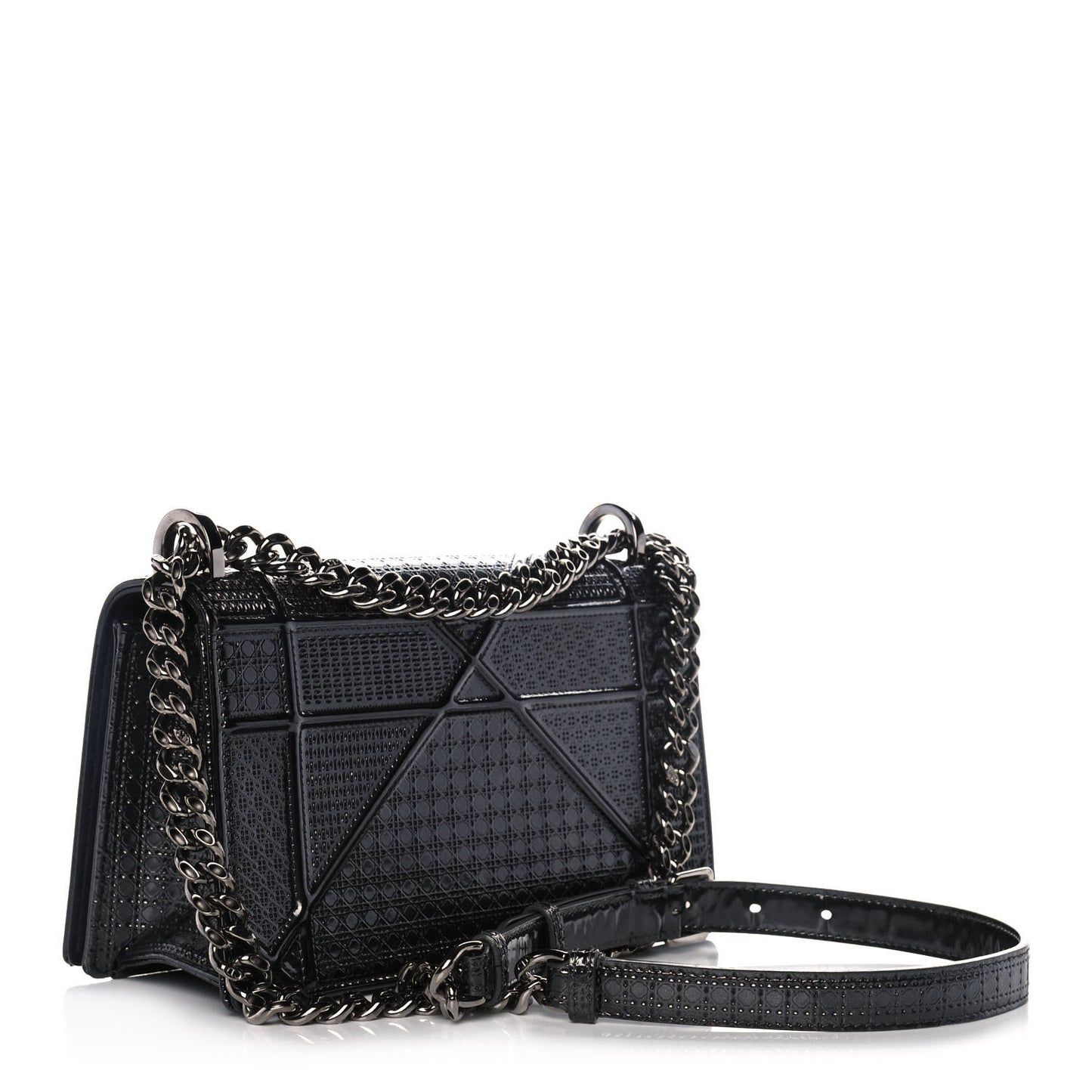 Metallic Patent Micro-Cannage Small Diorama Flap Bag Onyx Black