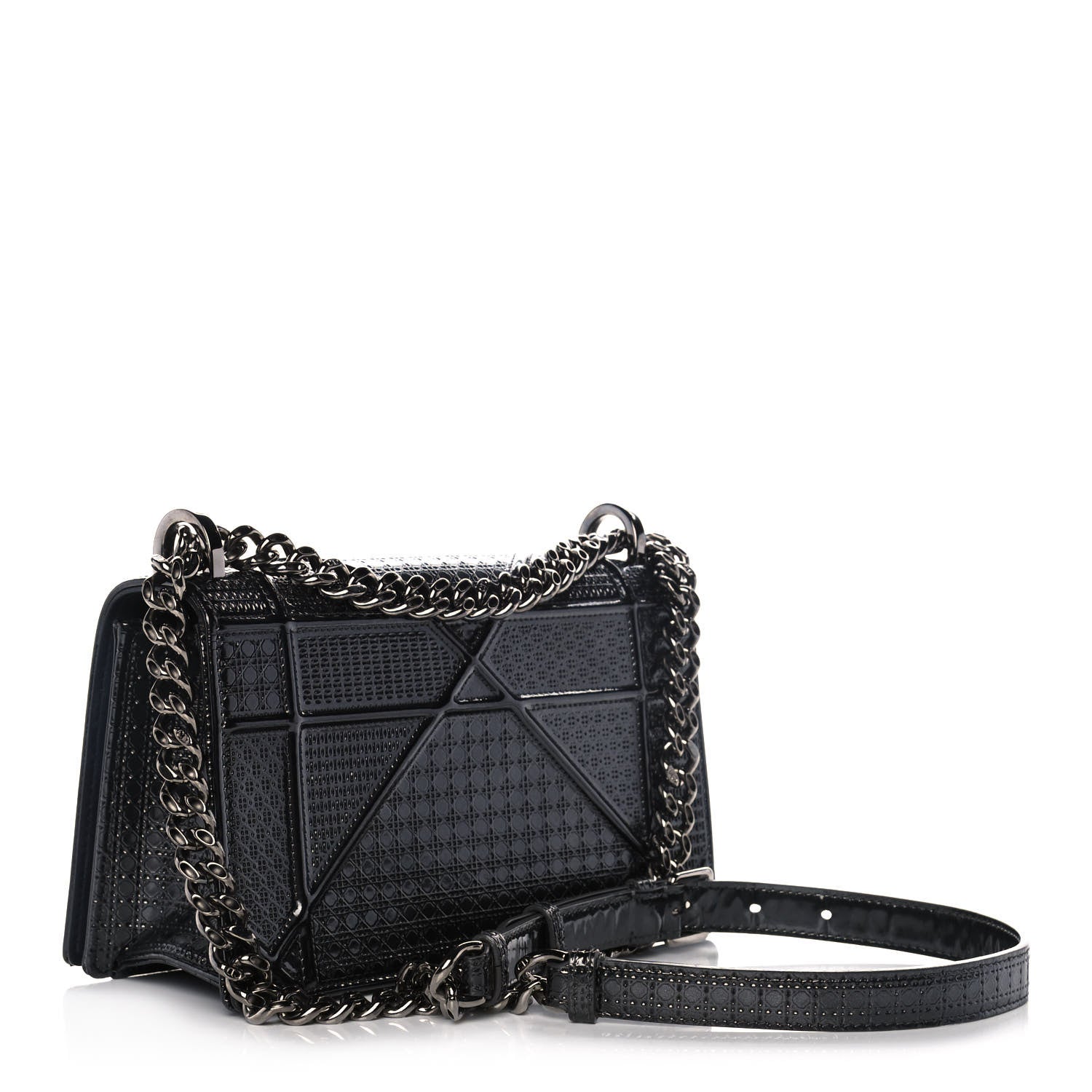 Christian Dior Metallic Patent Micro-Cannage Small Diorama Flap Bag Onyx Black 3 of 11