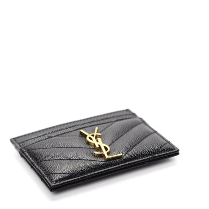 Saint Laurent Grain De Poudre Matelasse Chevron Monogram Credit Card Case Black 4 of 8