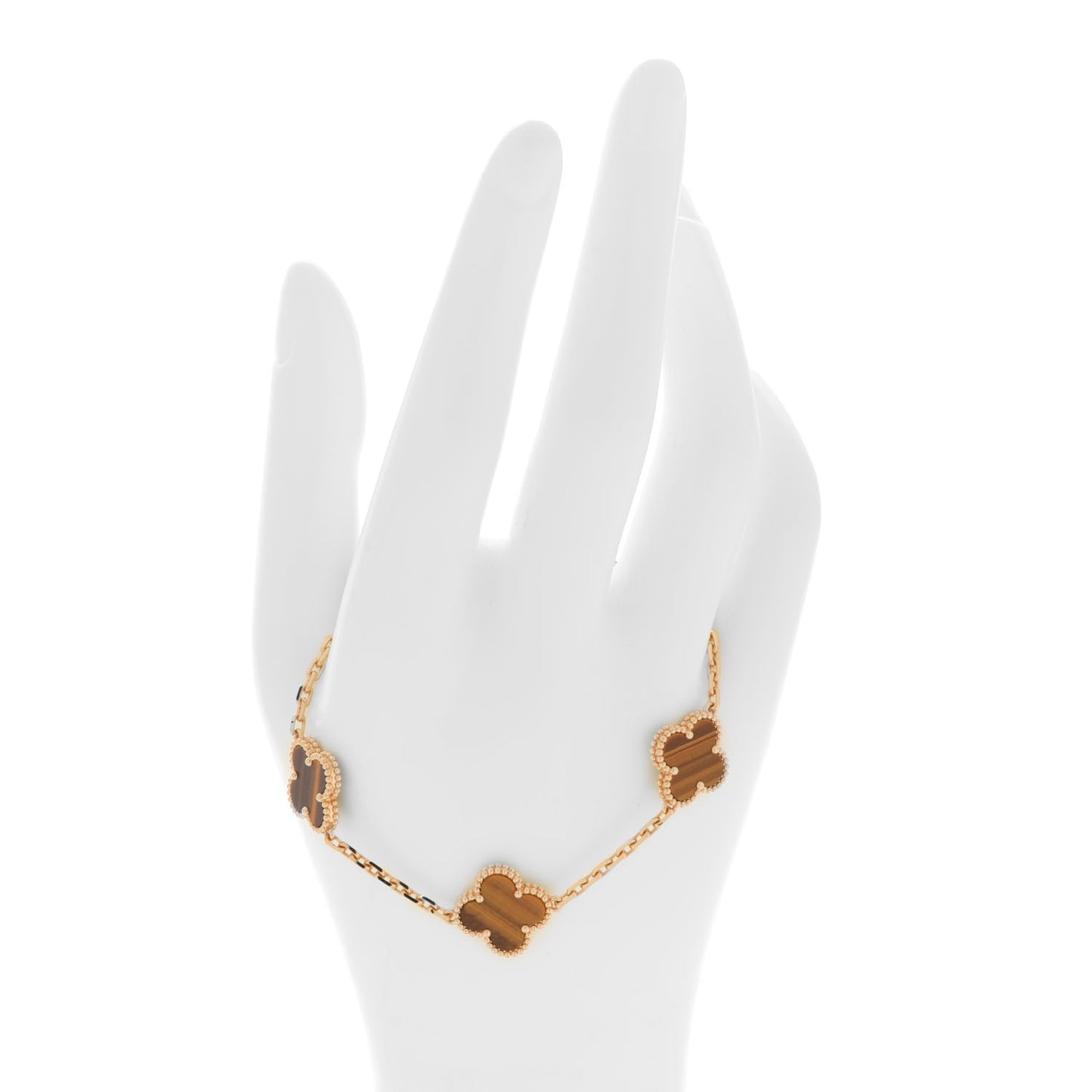 18K Yellow Gold Tiger Eye 5 Motifs Vintage Alhambra Bracelet