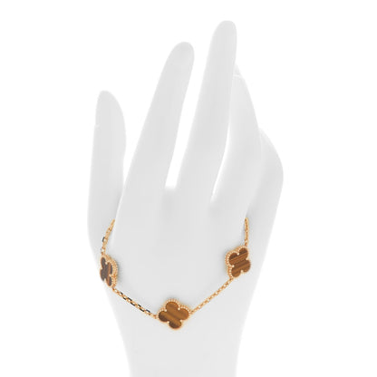 Van Cleef & Arpels 18K Yellow Gold Tiger Eye 5 Motifs Vintage Alhambra Bracelet 2 of 7