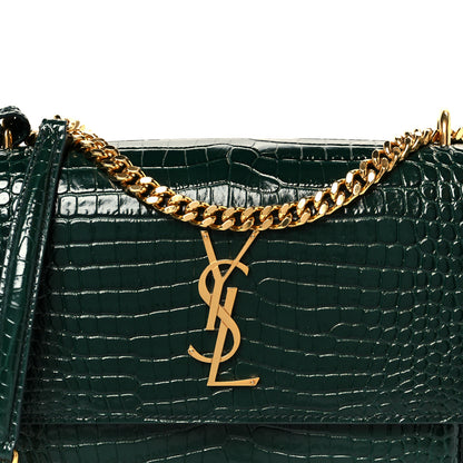 Saint Laurent Calfskin Crocodile Embossed Medium Monogram Sunset Dark Green 9 of 12