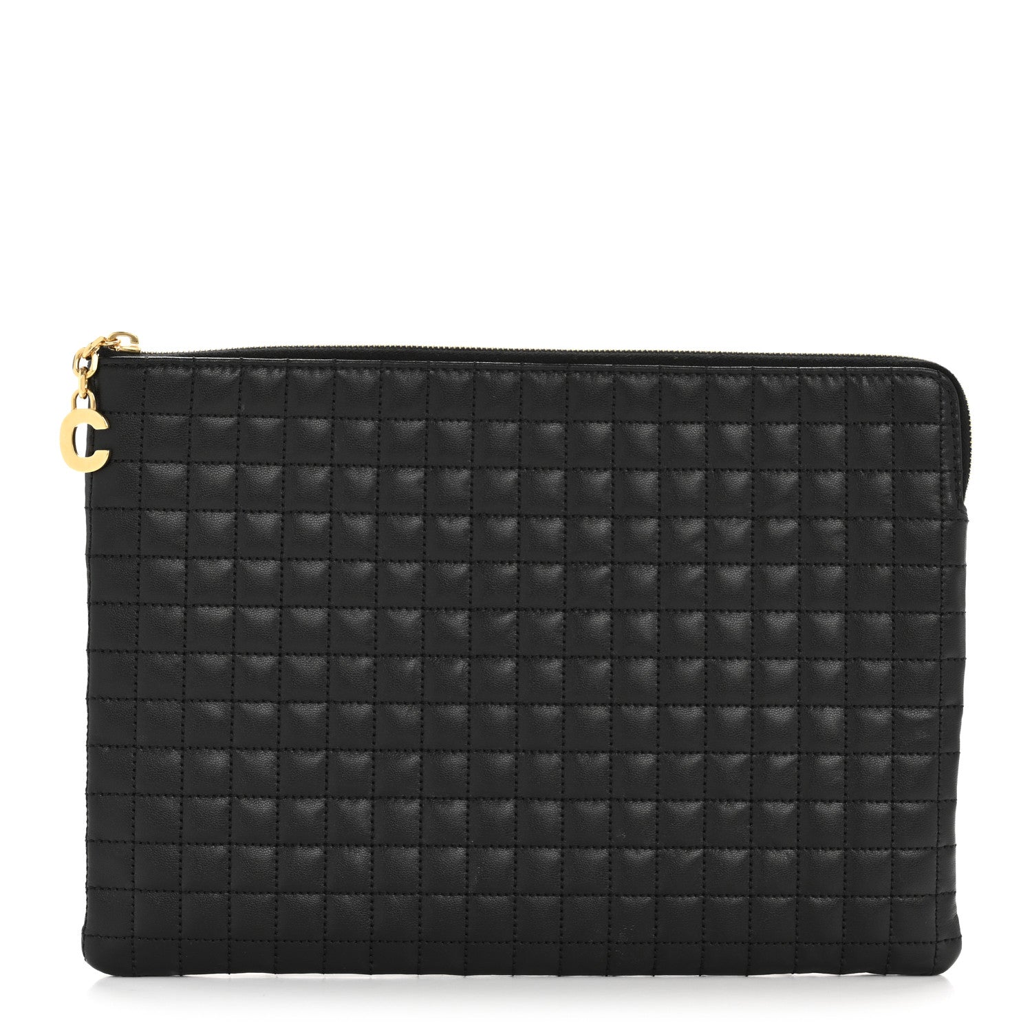 Celine Calfskin Quilted C Charm Pouch Black 1 of 10