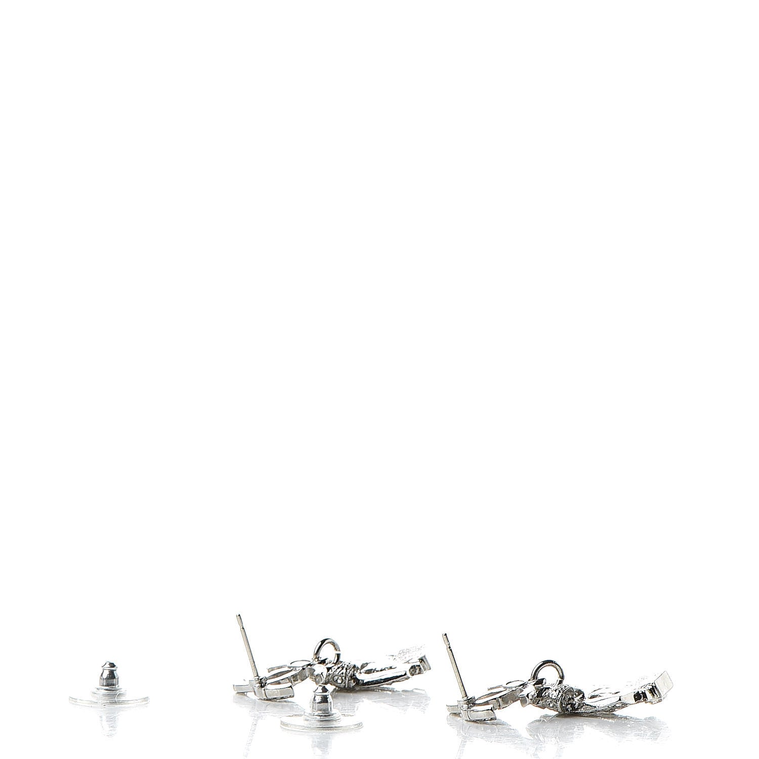 Chanel Crystal CC Drop Earrings Silver 3 of 5