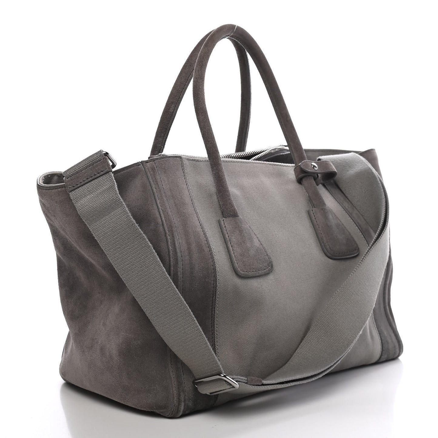 Canvas Suede Scamosciato Twin Pocket Tote Grey