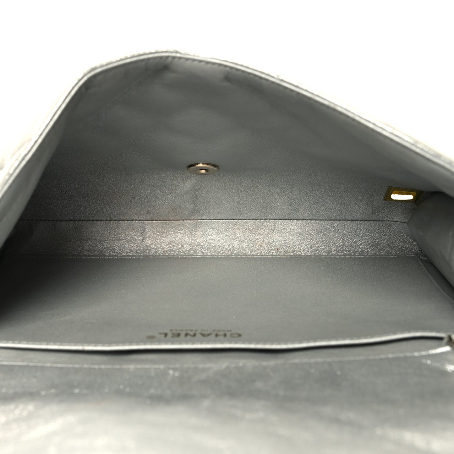Iridescent Calfskin Quilted Clutch With Chain Flap Silver