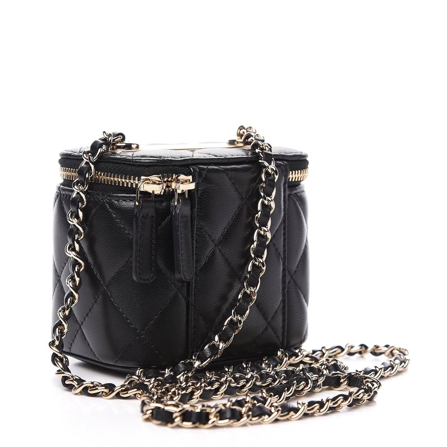 Lambskin Quilted Trendy Mini Vanity Case With Chain Black