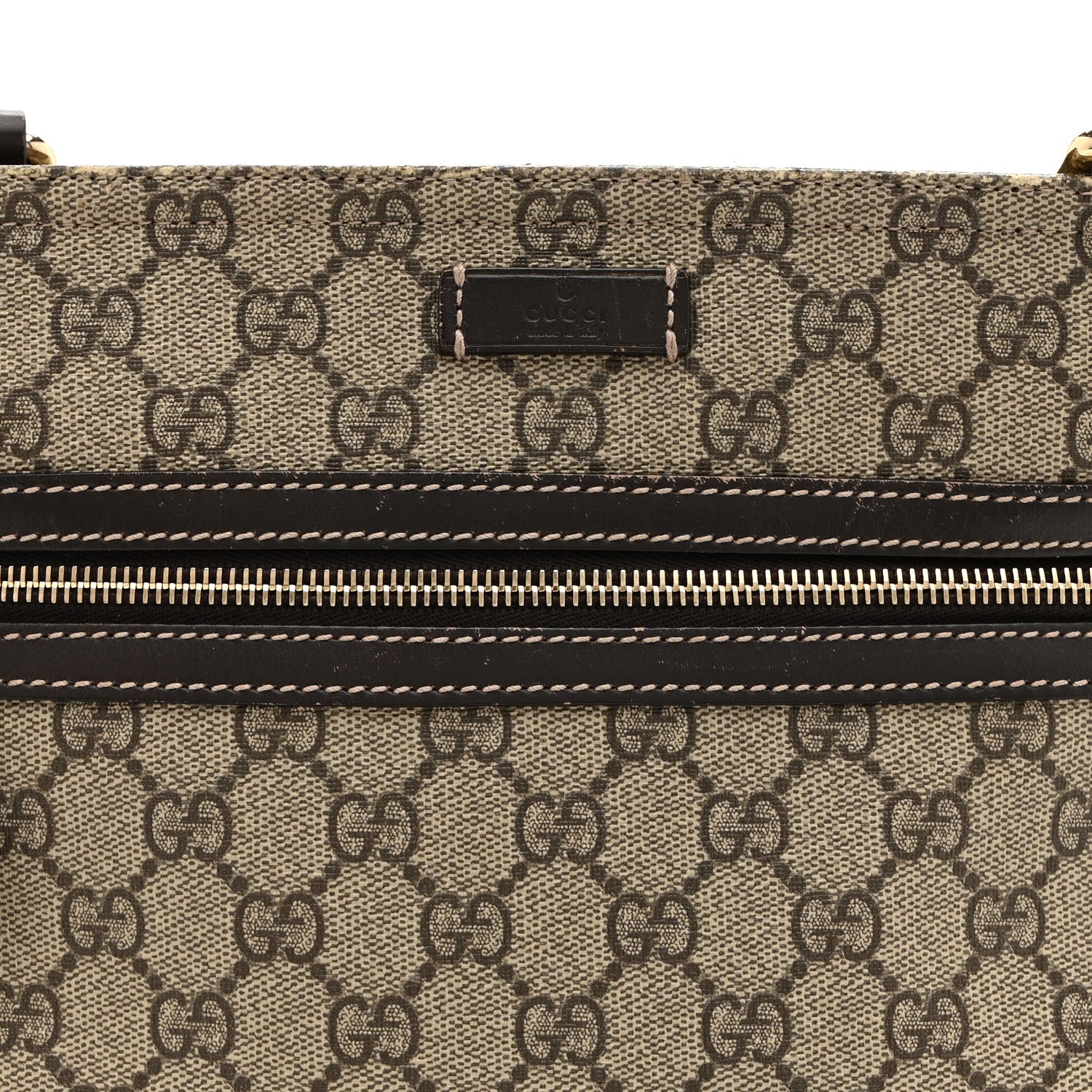 Gucci GG Supreme Monogram Selleria Calfskin Small Flat Side Zip Messenger Bag Beige Ebony Cocoa Dark Chocolate 9 of 12