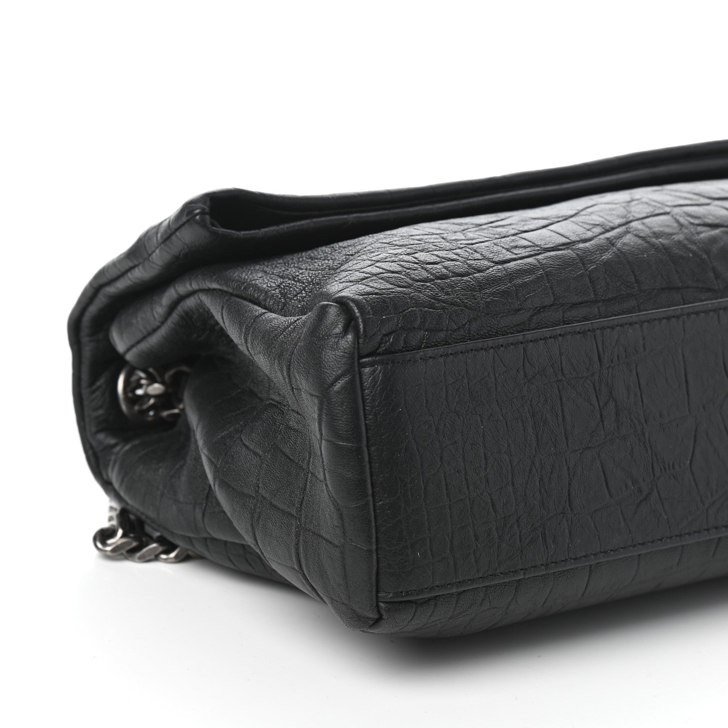 Saint Laurent Calfskin Crocodile Embossed Medium West Hollywood Monogram Fold-Over Black 8 of 9