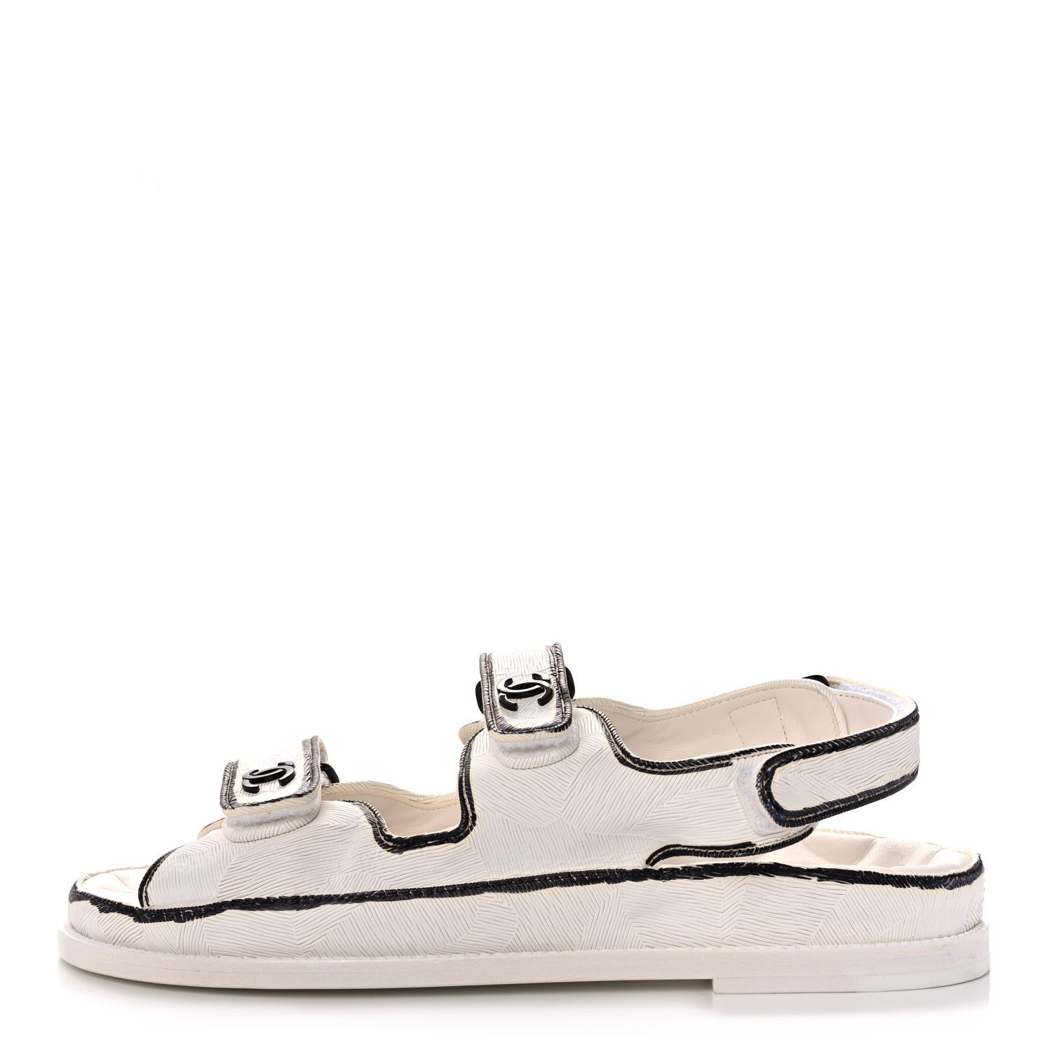 Chanel Calfskin Printed Velcro Dad Sandals 40.5 White Black 1 of 9