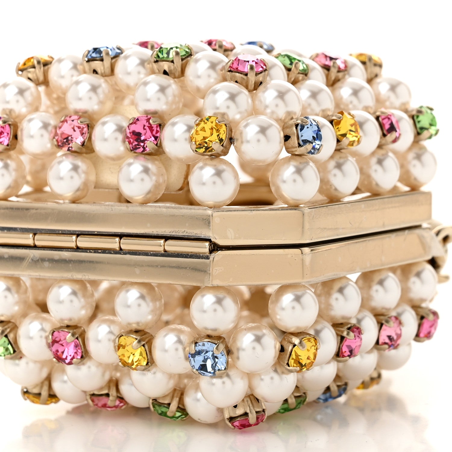 Chanel Metal Pearl Minaudiere CC Mini Evening Bag White Gold