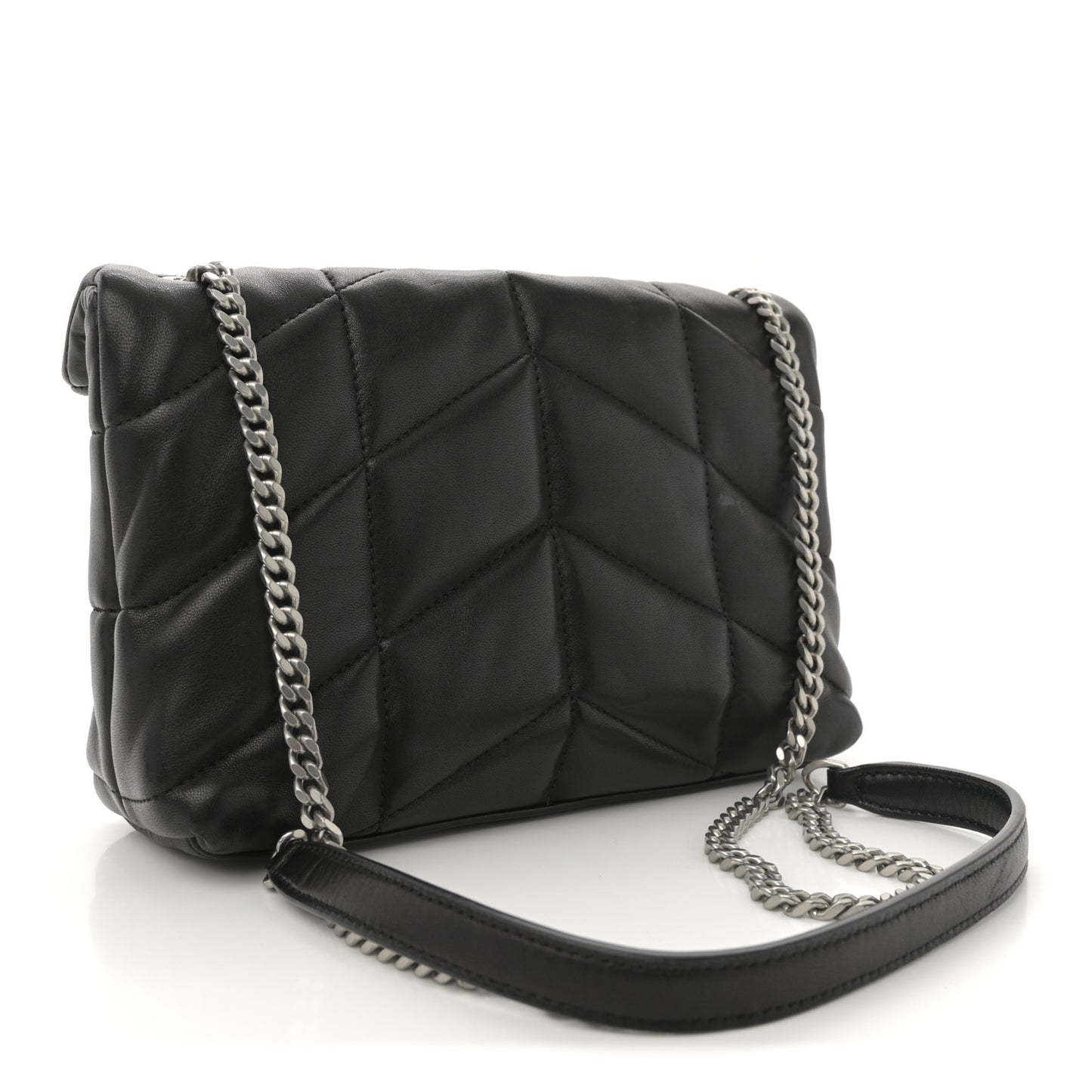 Lambskin Quilted Toy Loulou Puffer Monogram Chain Satchel Black