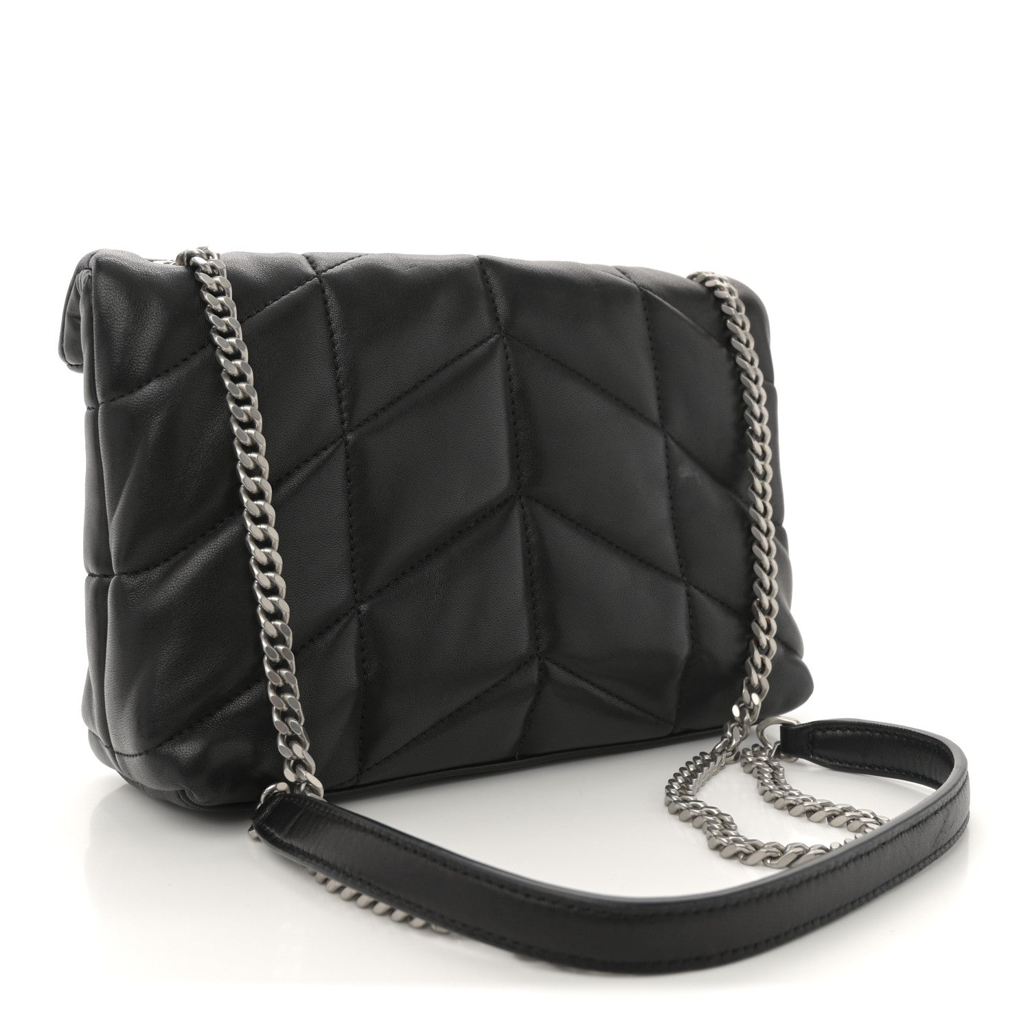 Saint Laurent Lambskin Quilted Toy Loulou Puffer Monogram Chain Satchel Black 3 of 12