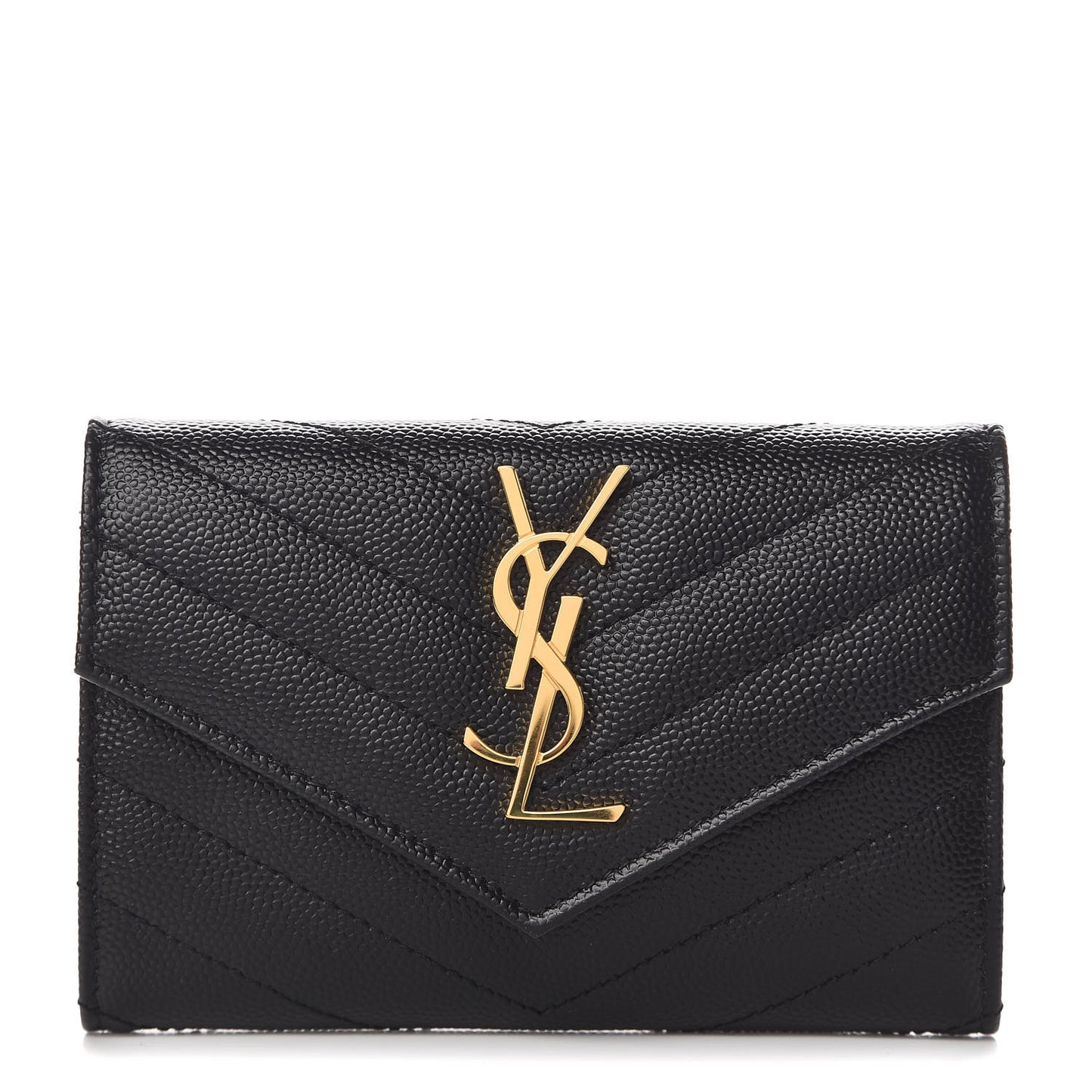 Grain De Poudre Matelasse Chevron Small Monogram Envelope Wallet Black