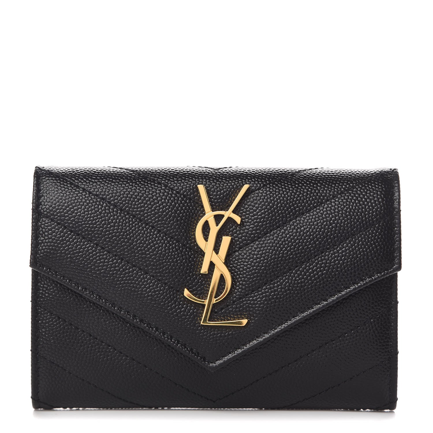 Saint Laurent Grain De Poudre Matelasse Chevron Small Monogram Envelope Wallet Black 1 of 8