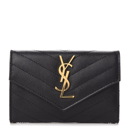 Saint Laurent Grain De Poudre Matelasse Chevron Small Monogram Envelope Wallet Black 1 of 8