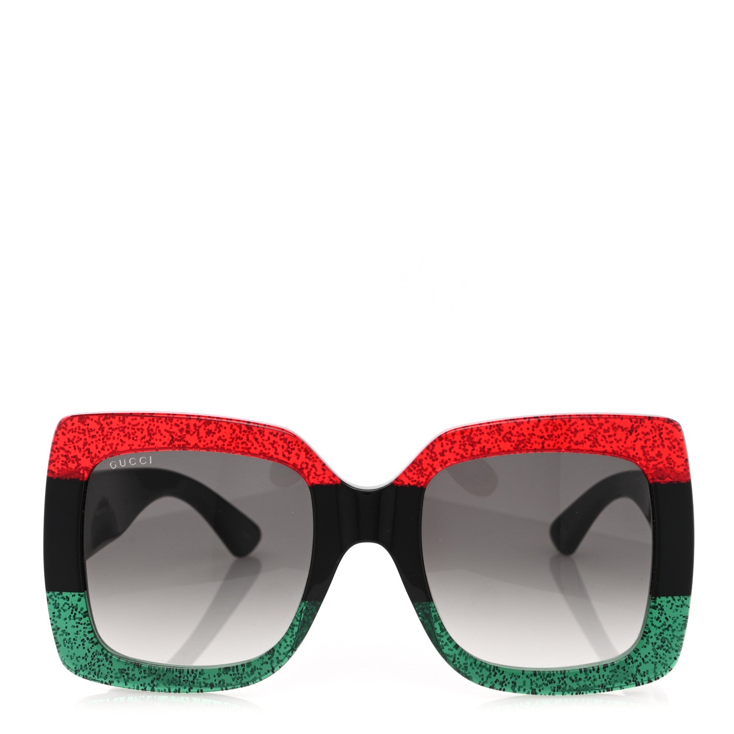 Gucci Acetate Square Frame Sunglasses GG0083S Glitter Red Black Green 2 of 9