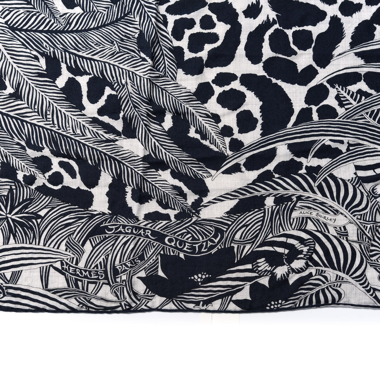 Cashmere Silk Jaguar Quetzal Shawl 140 Gris Chine Bleu Black Gris