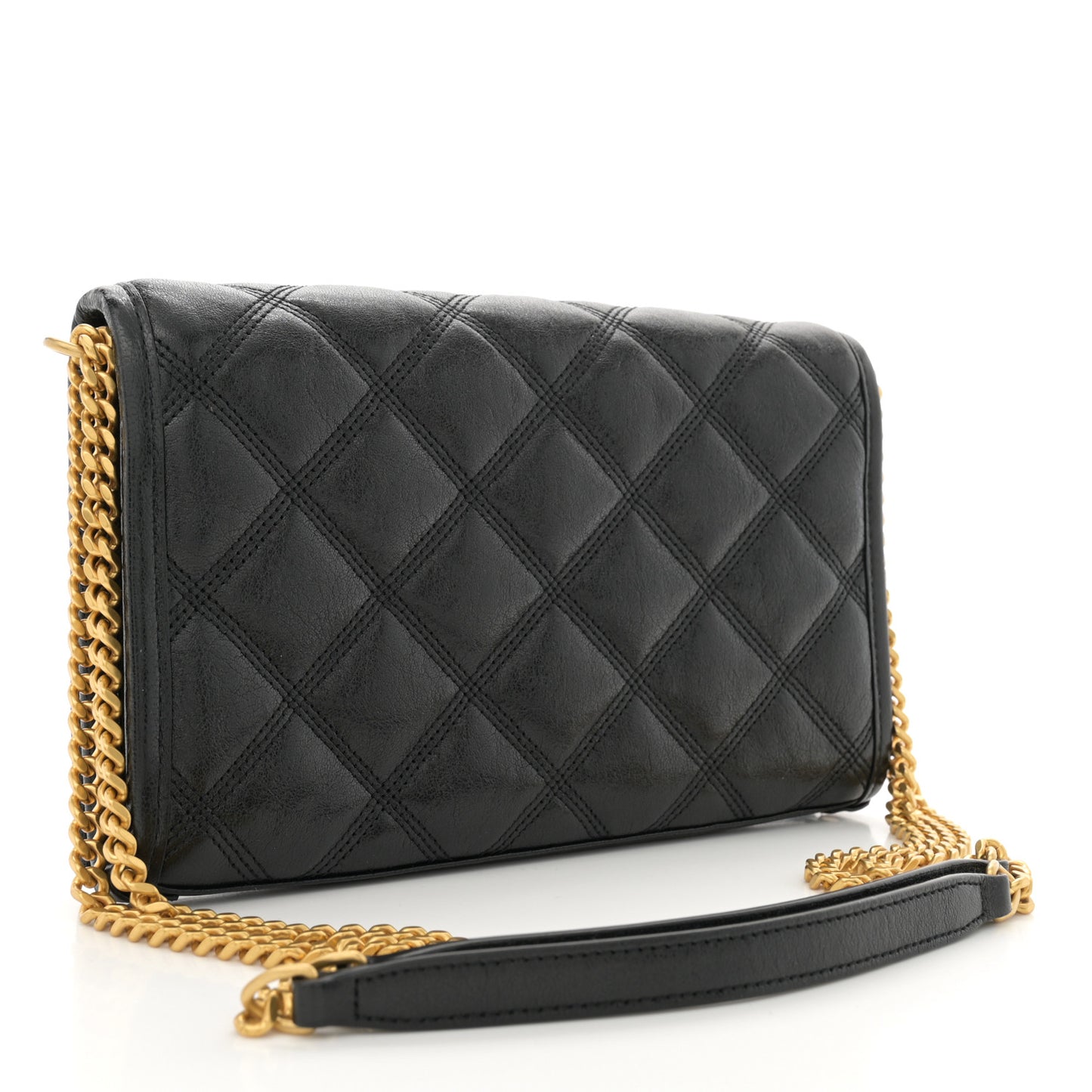 Lambskin Diamond Quilted Becky Chain Wallet Black