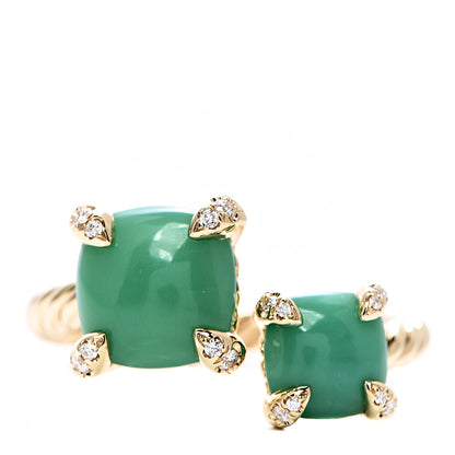 David Yurman 18K Yellow Gold Diamond Chrysoprase Chatelaine Bypass Ring 54 7 1 of 6