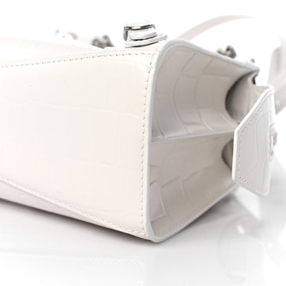 Balenciaga Semi Shiny Calfskin Crocodile Embossed Neo Classic Silver Hardware Mini City White 8 of 10