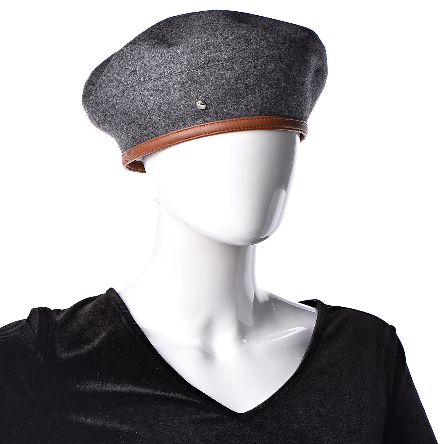 Cashmere Lambskin Femme Saint Honore Beret 56 Gris Flanelle Cognac