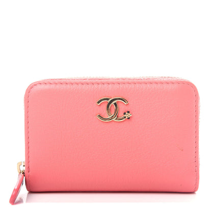 Chanel Goatskin Camellia Zip Coin Purse Pink 1 of 9