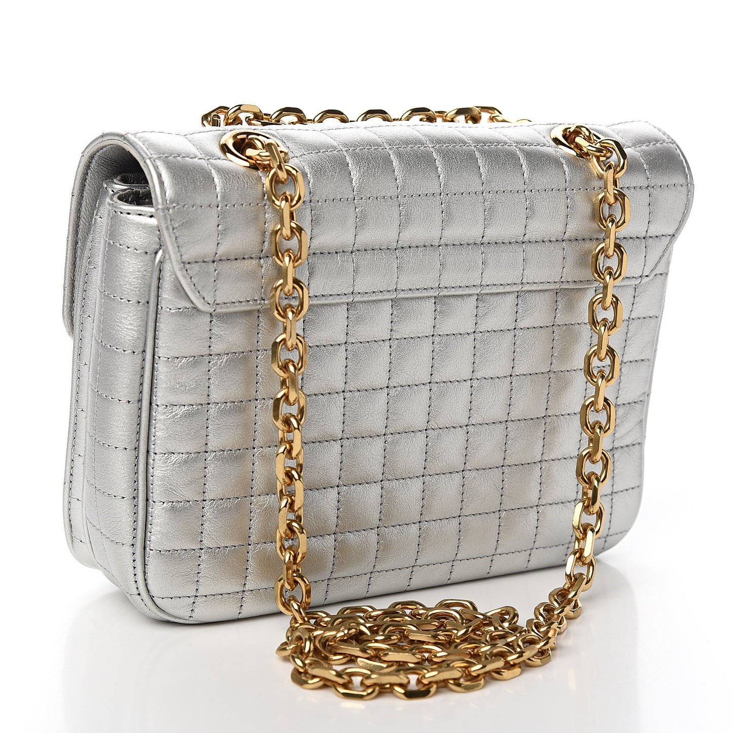 Laminated Calfskin Quilted Medium C Bag Silver