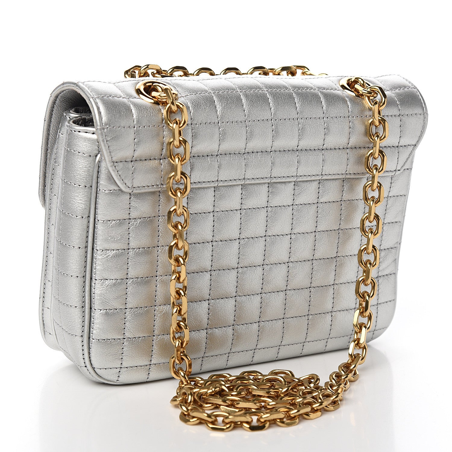 Celine Laminated Calfskin Quilted Medium C Bag Silver 2 of 8