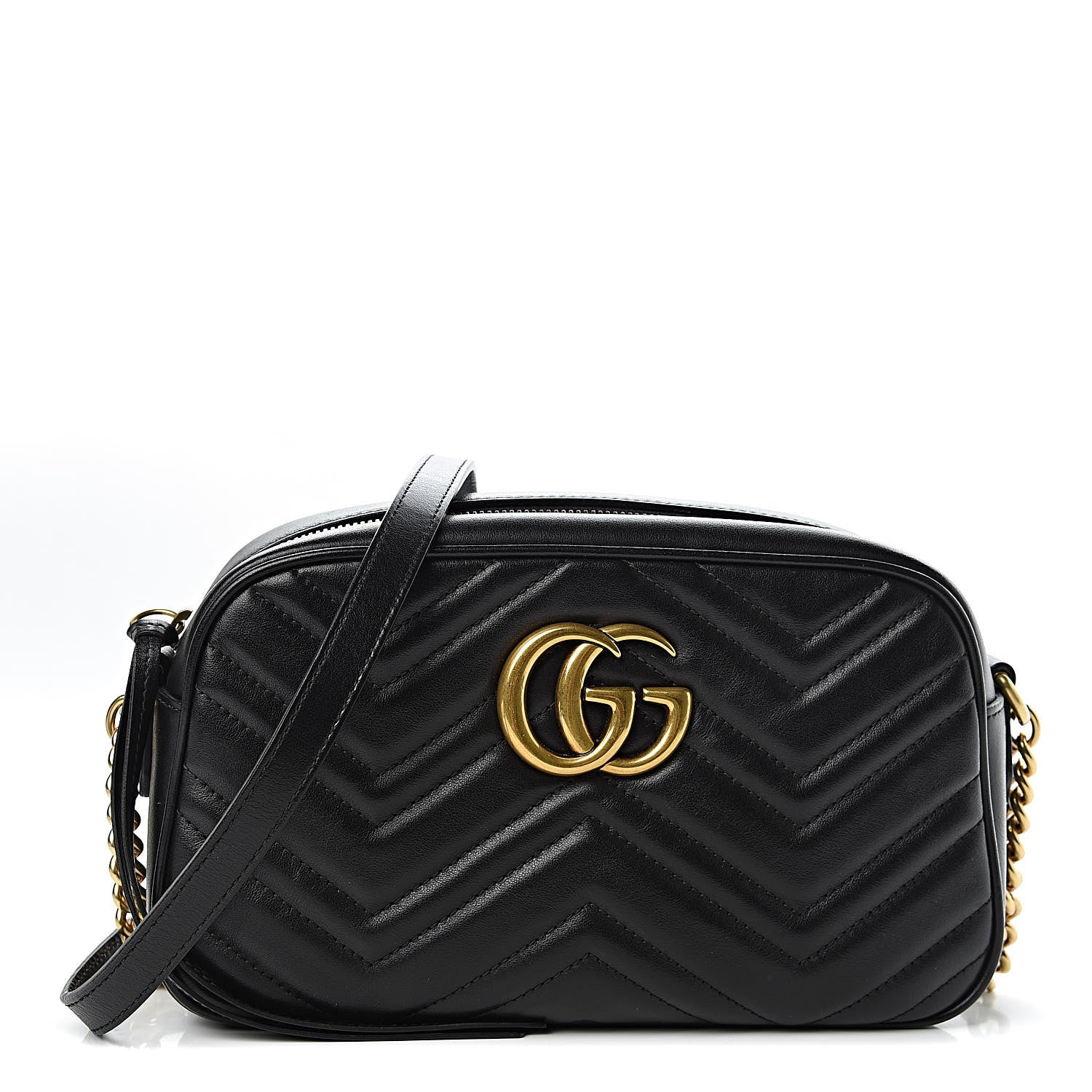 Gucci Calfskin Matelasse Small GG Marmont Chain Shoulder Bag Black 1 of 12