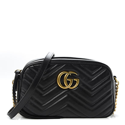 Gucci Calfskin Matelasse Small GG Marmont Chain Shoulder Bag Black 1 of 12