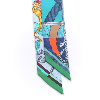Hermes Silk Cavalleria D'Etriers Twilly Emeraude Orange Turquoise 2 of 4