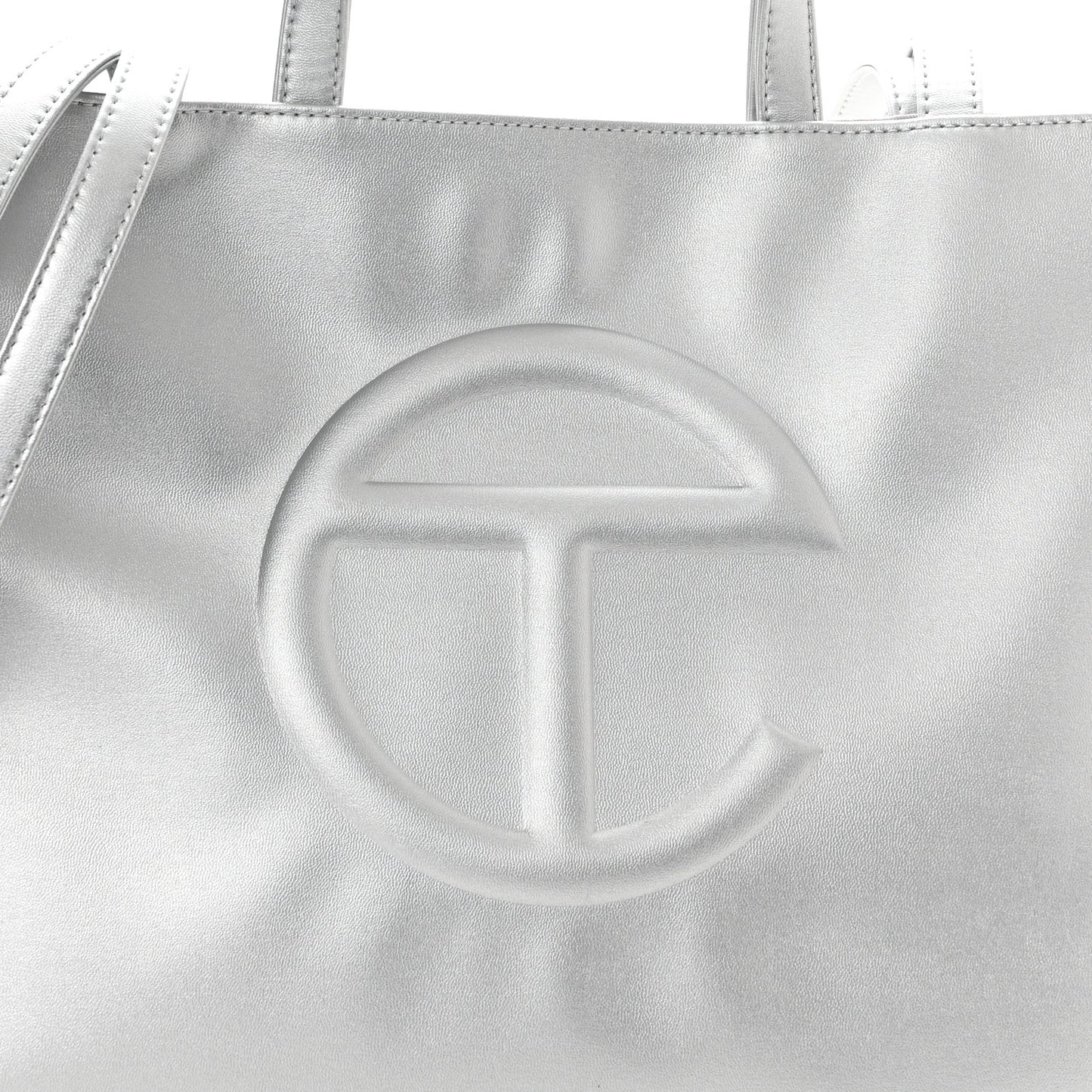 Metallic Vegan Leather Medium Shopping Bag Silver