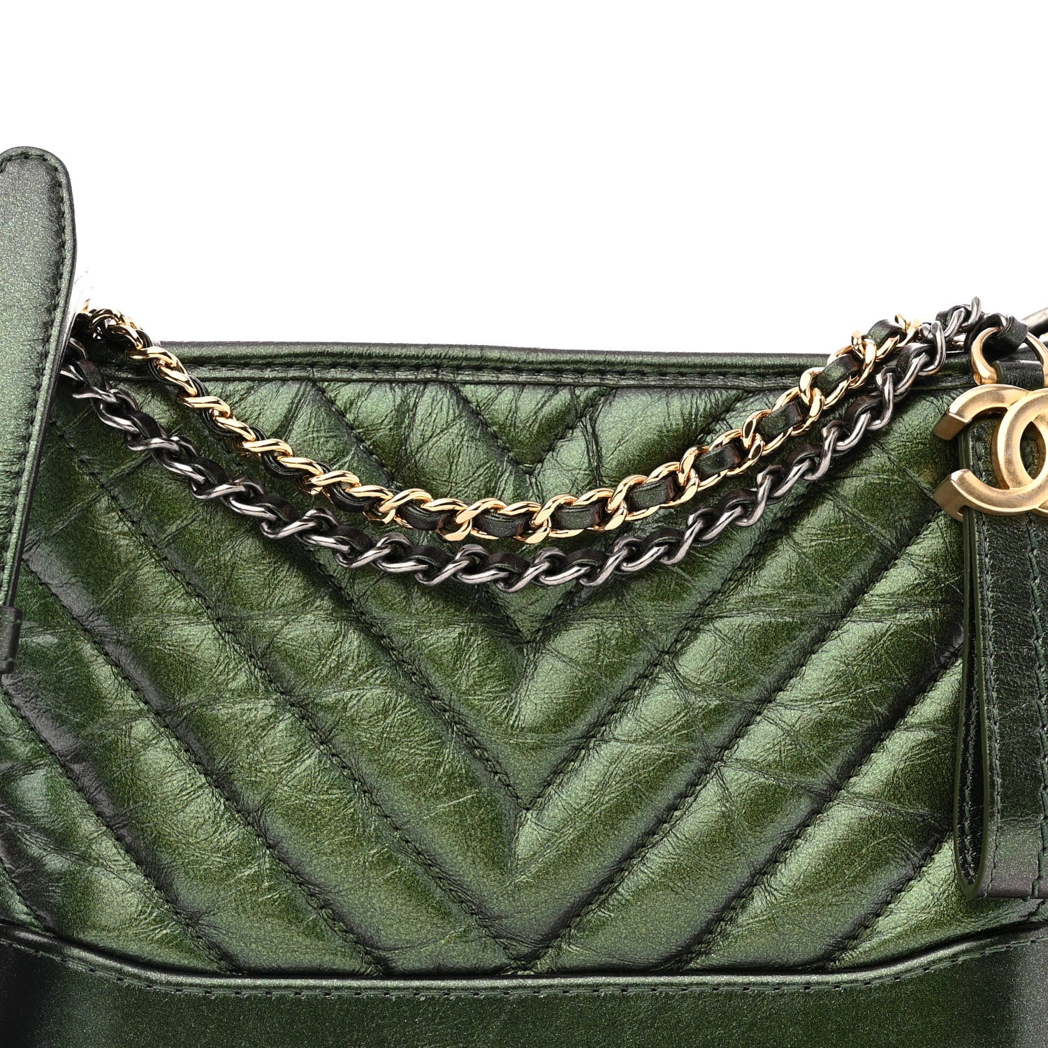 Chanel Metallic Calfskin Chevron Quilted Small Gabrielle Hobo Green 8 of 11