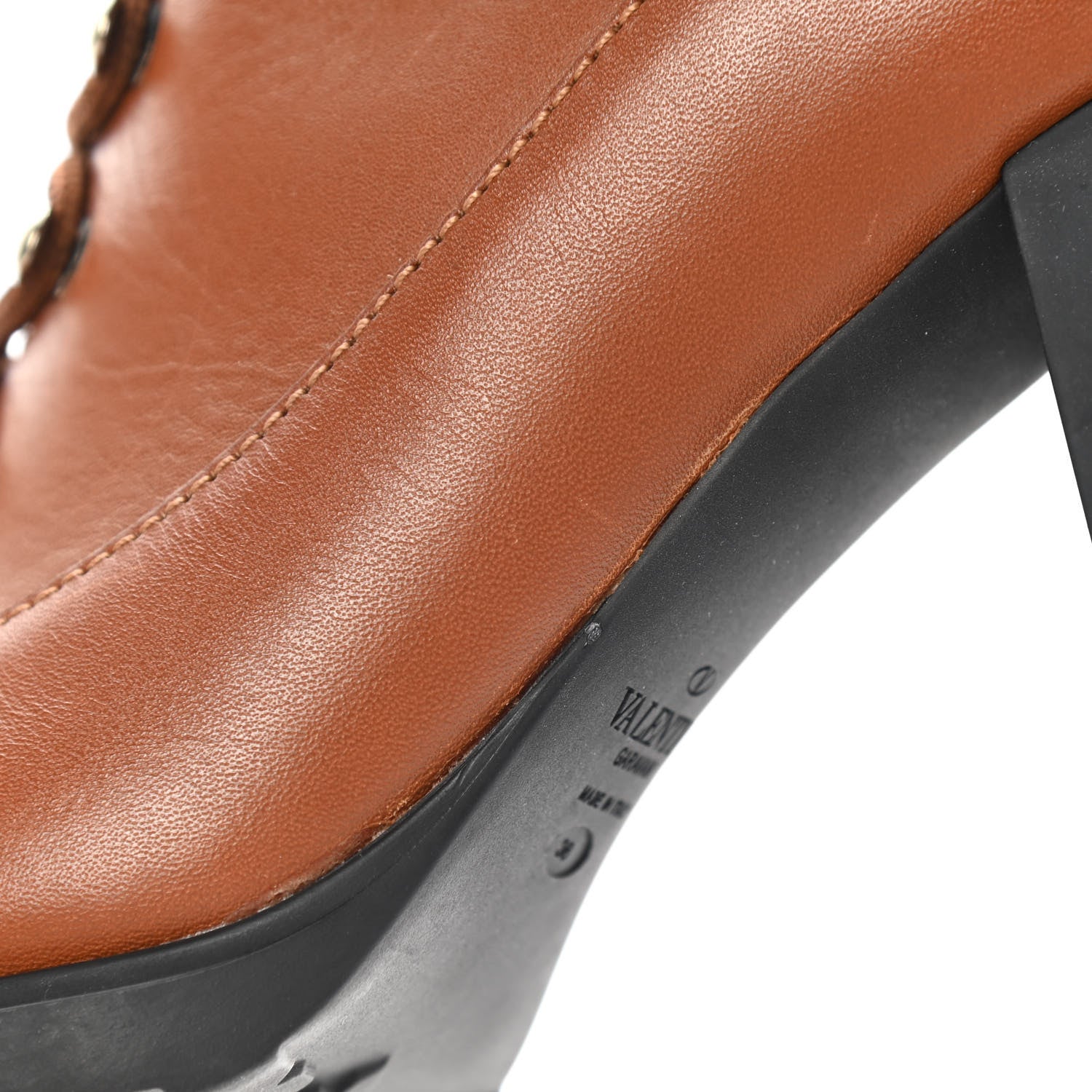 Valentino Garavani Calfskin Rockstud Cap Toe Combat Boots 38 Tan 26 of 26