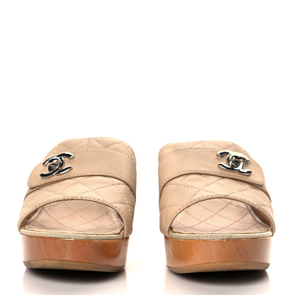 Chanel Lambskin Quilted Turn Lock CC Platform Mule 40 Beige 2 of 12