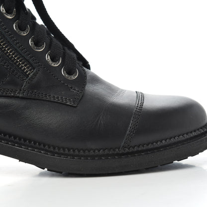 Chanel Calfskin Quilted Lace Up Combat Boots 37 Black 10 of 19