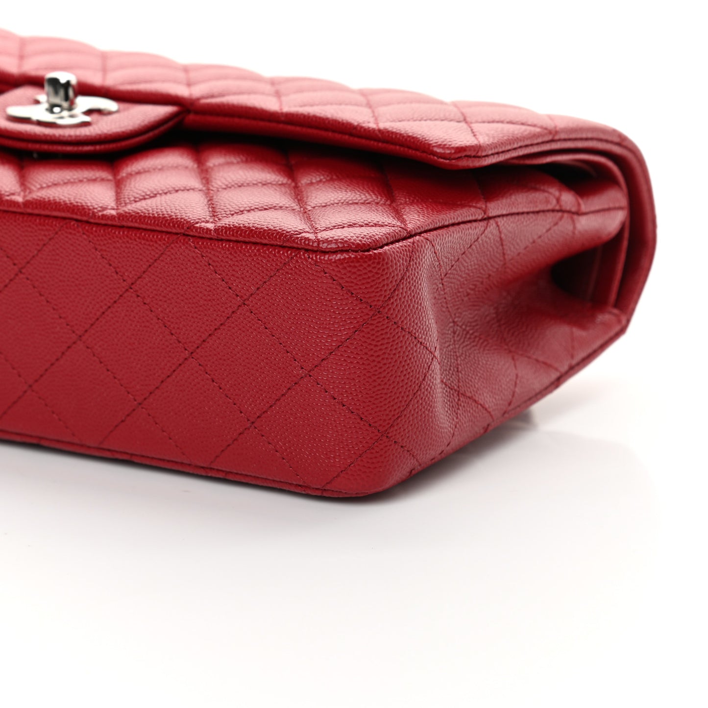 Caviar Quilted Medium Double Flap Red