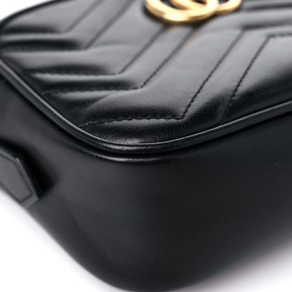 Gucci Calfskin Matelasse Mini GG Marmont Chain Shoulder Bag Black 8 of 13