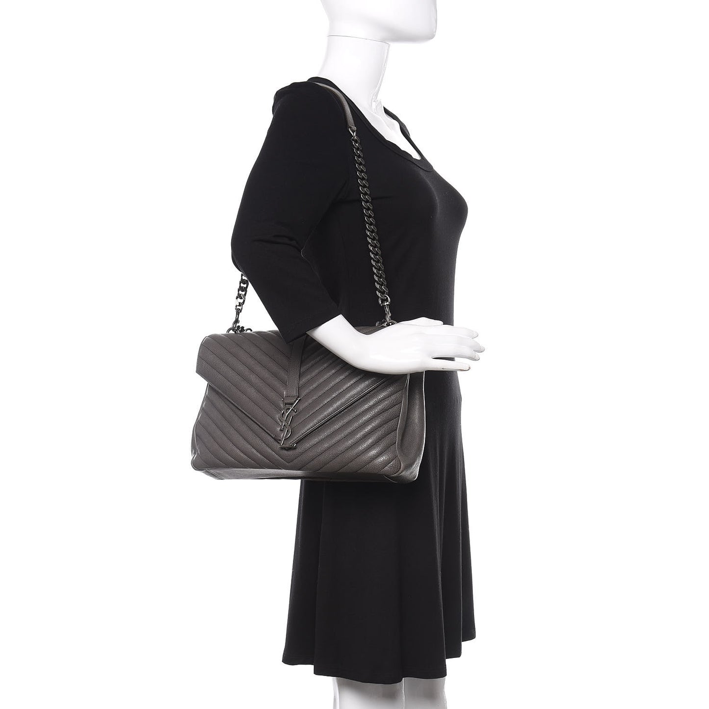 Sheepskin Matelasse Chevron Monogram Large College Satchel Dark Anthracite