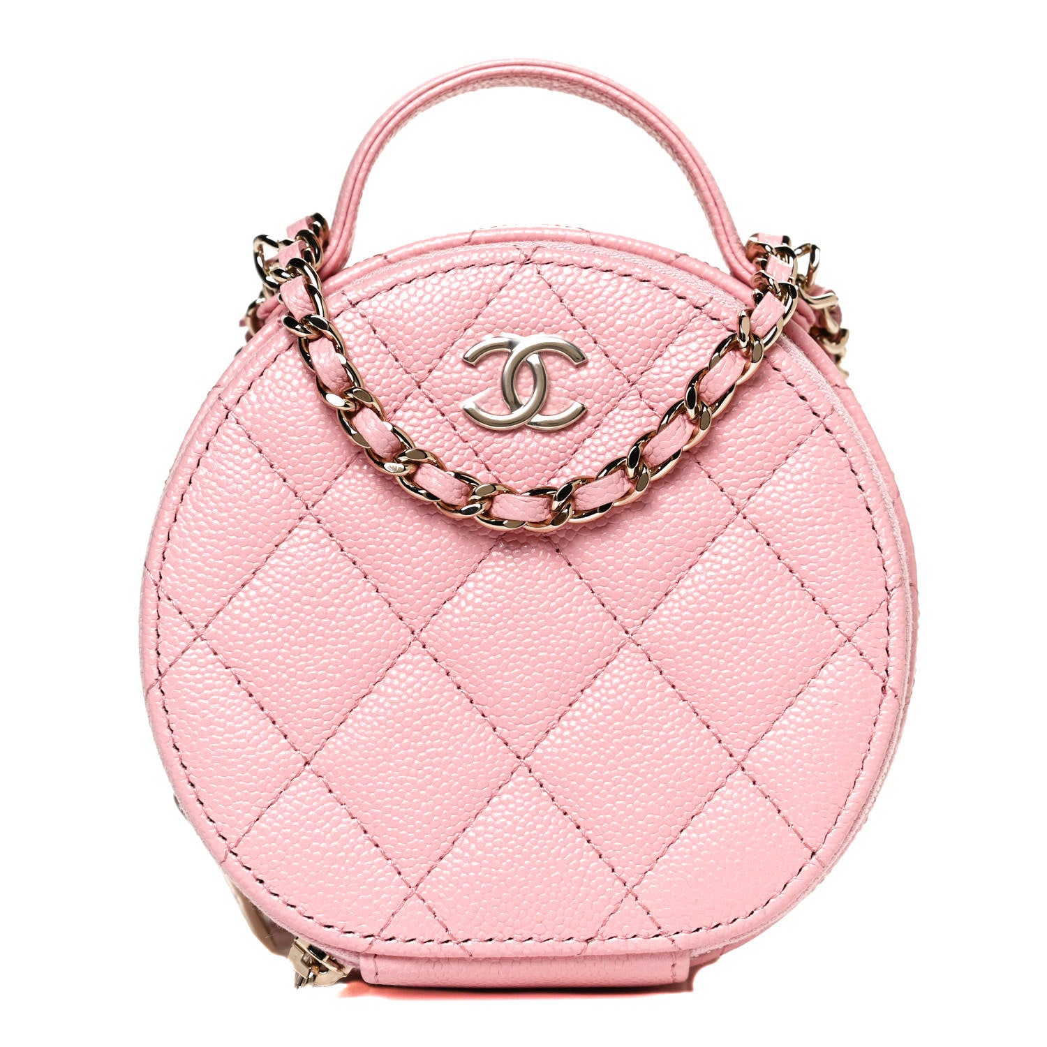 Chanel Caviar Quilted Round Handle With Care Vanity With Chain Pink 1 of 12