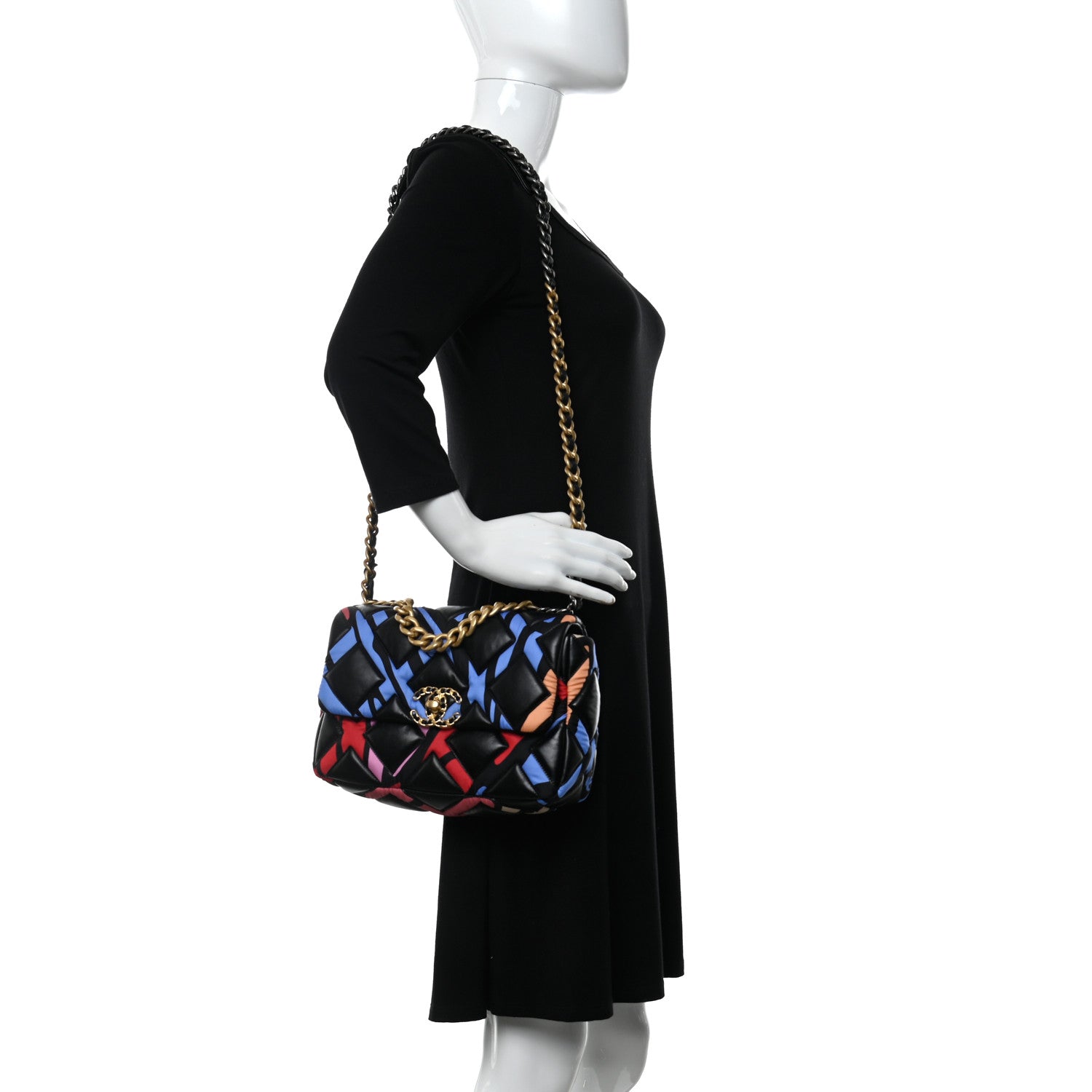 Chanel Lambskin Printed Fabric Medium Chanel 19 Flap Black Multicolor 2 of 11