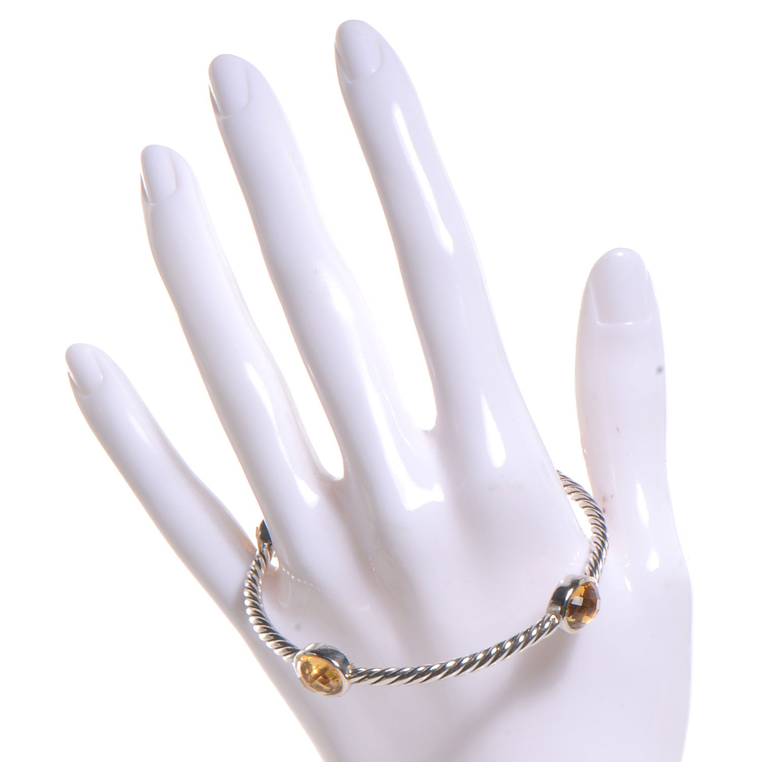 David Yurman Sterling Silver Renaissance Oval Station Bangle Citrine 2 of 5