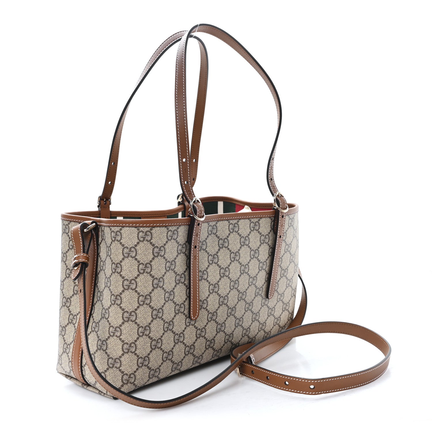 Gucci GG Supreme Monogram Emblem Medium Tote Bag Beige Dark Brown