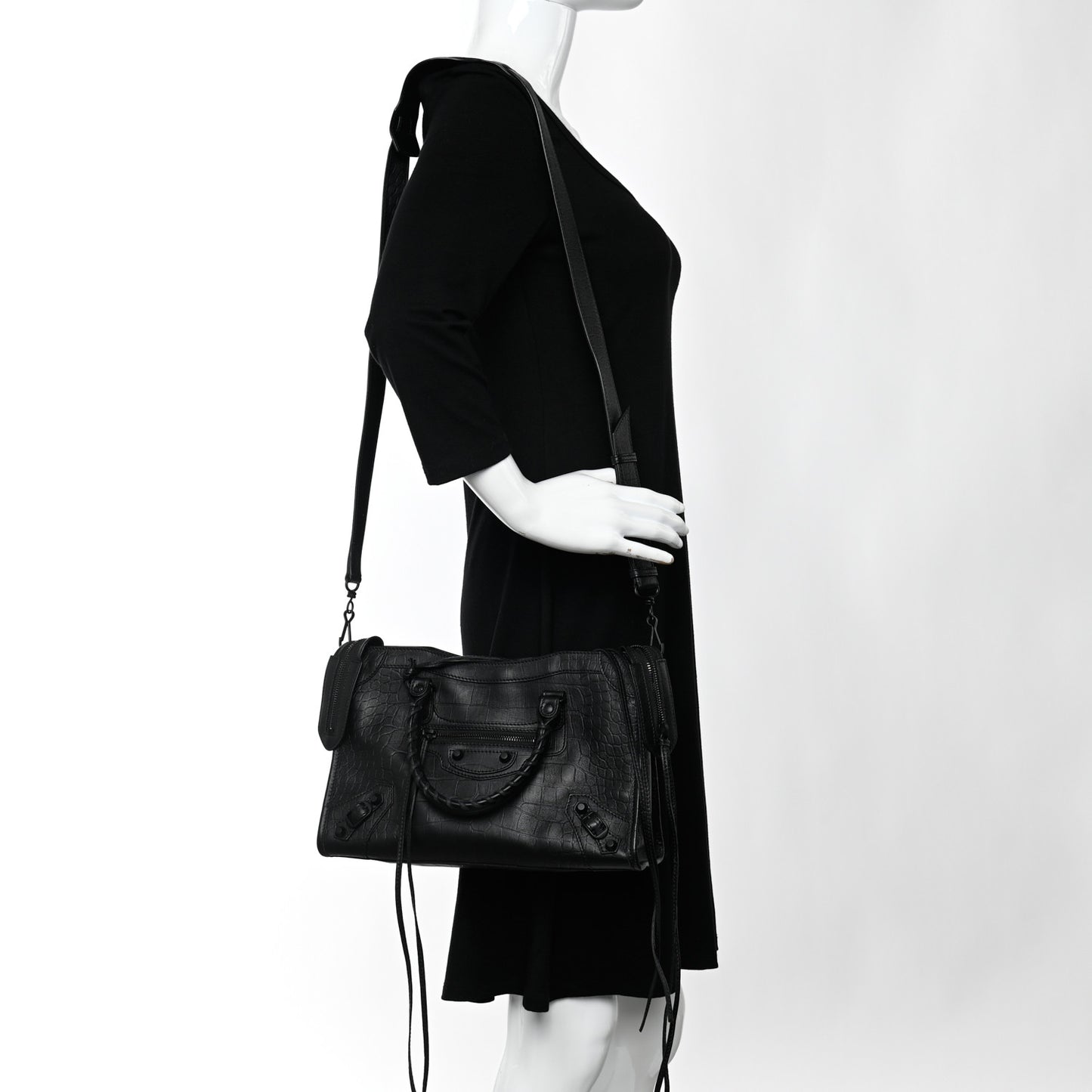 Matte Supple Lambskin Crocodile Embossed Classic Black Hardware S City Black