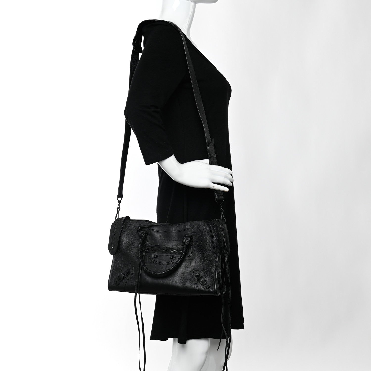 Balenciaga Matte Supple Lambskin Crocodile Embossed Classic Black Hardware S City Black 2 of 10