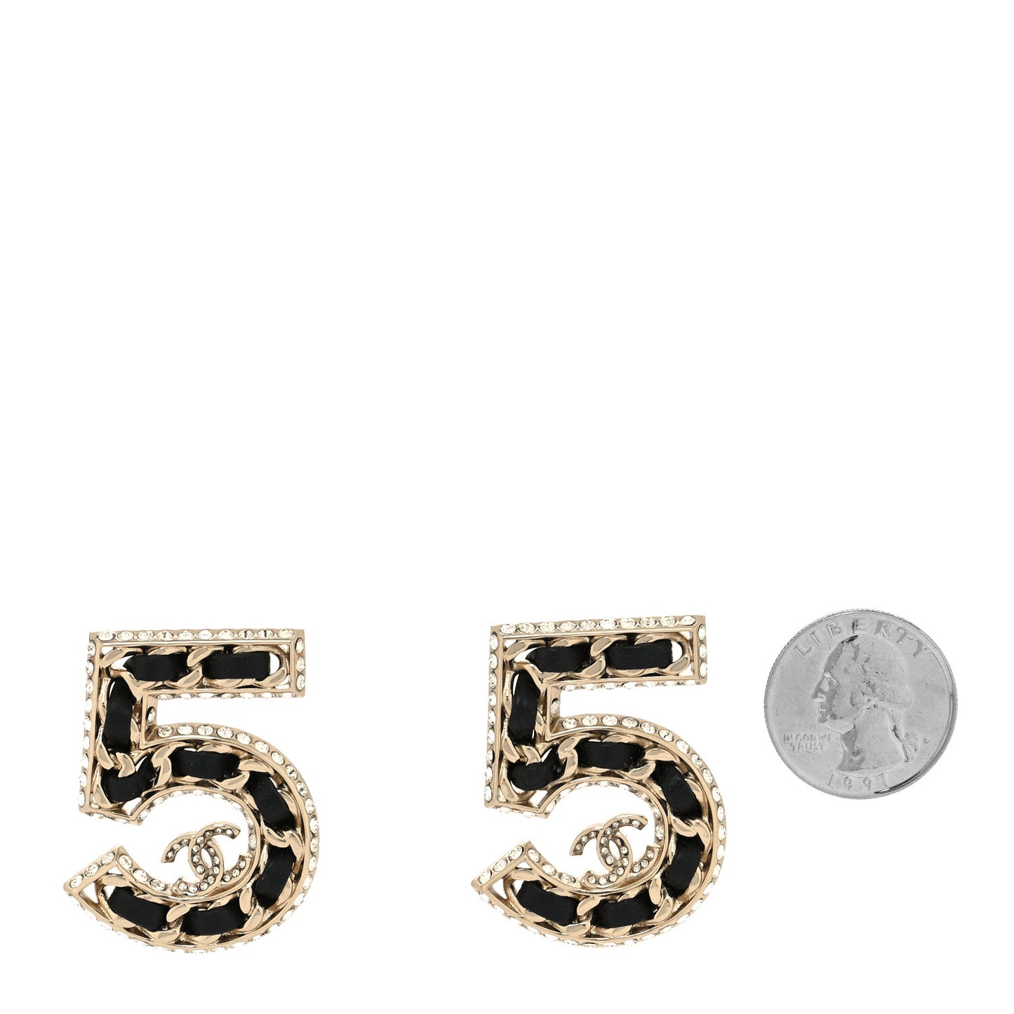 Crystal Lambskin Chain CC No 5 Earrings Gold Black