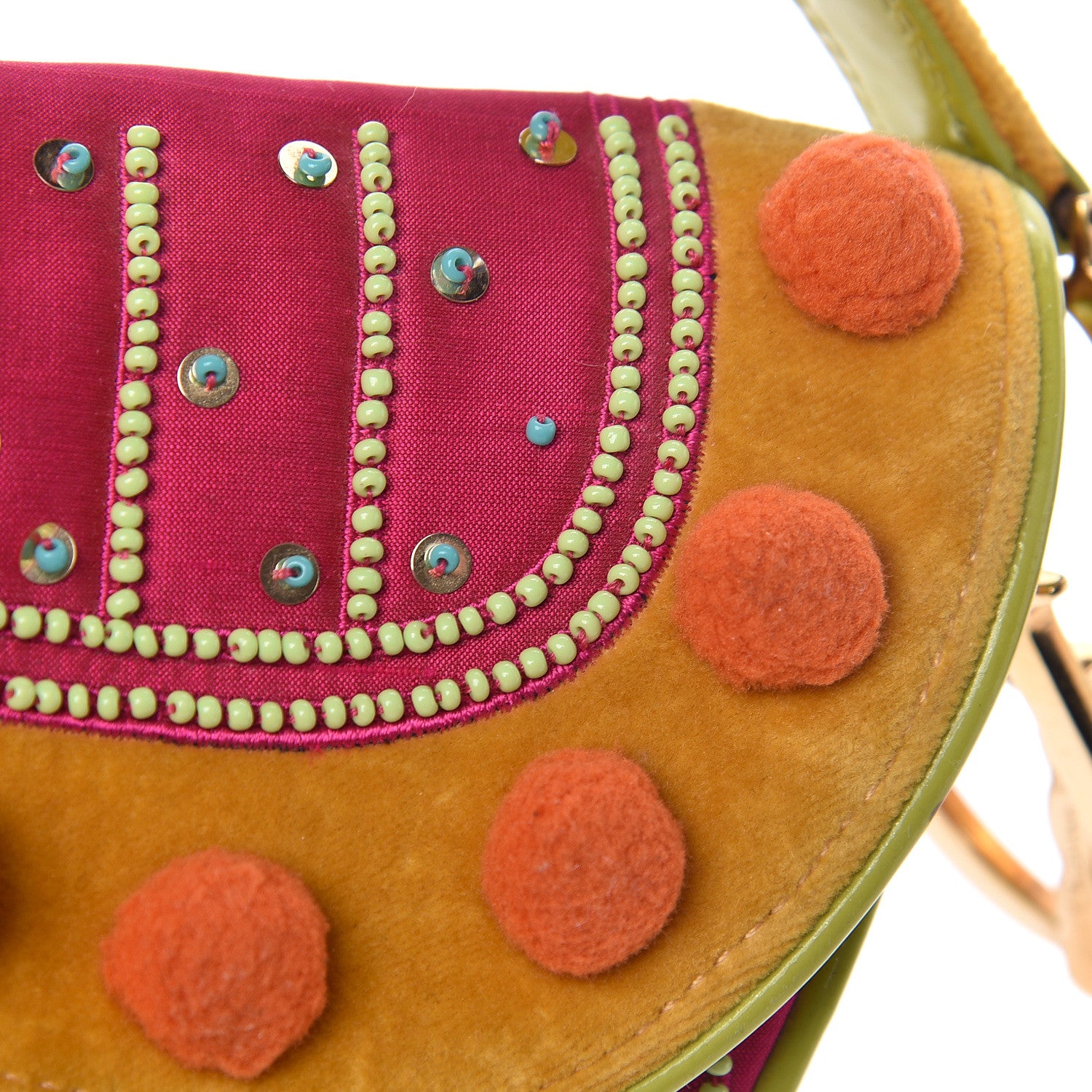 Christian Dior Velvet Nylon Pom Pom Saddle Bag Multicolor 10 of 10