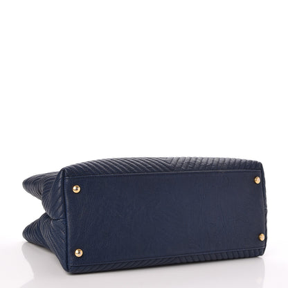 Chanel Wrinkled Lambskin Chevron Quilted Surpique Tote Navy Blue 4 of 7